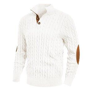 Mens Cable Knit Sweater Pullover Stand Collar Button Long Sleeve Winter Casual